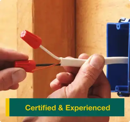 Certified and experienced electrician performing professional electrical wiring work in {city}, {state}